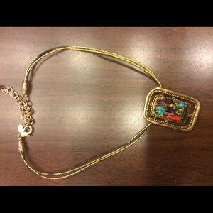 Chico's necklace Gold Beaded Necklace‎ with Rectangle Pendant
